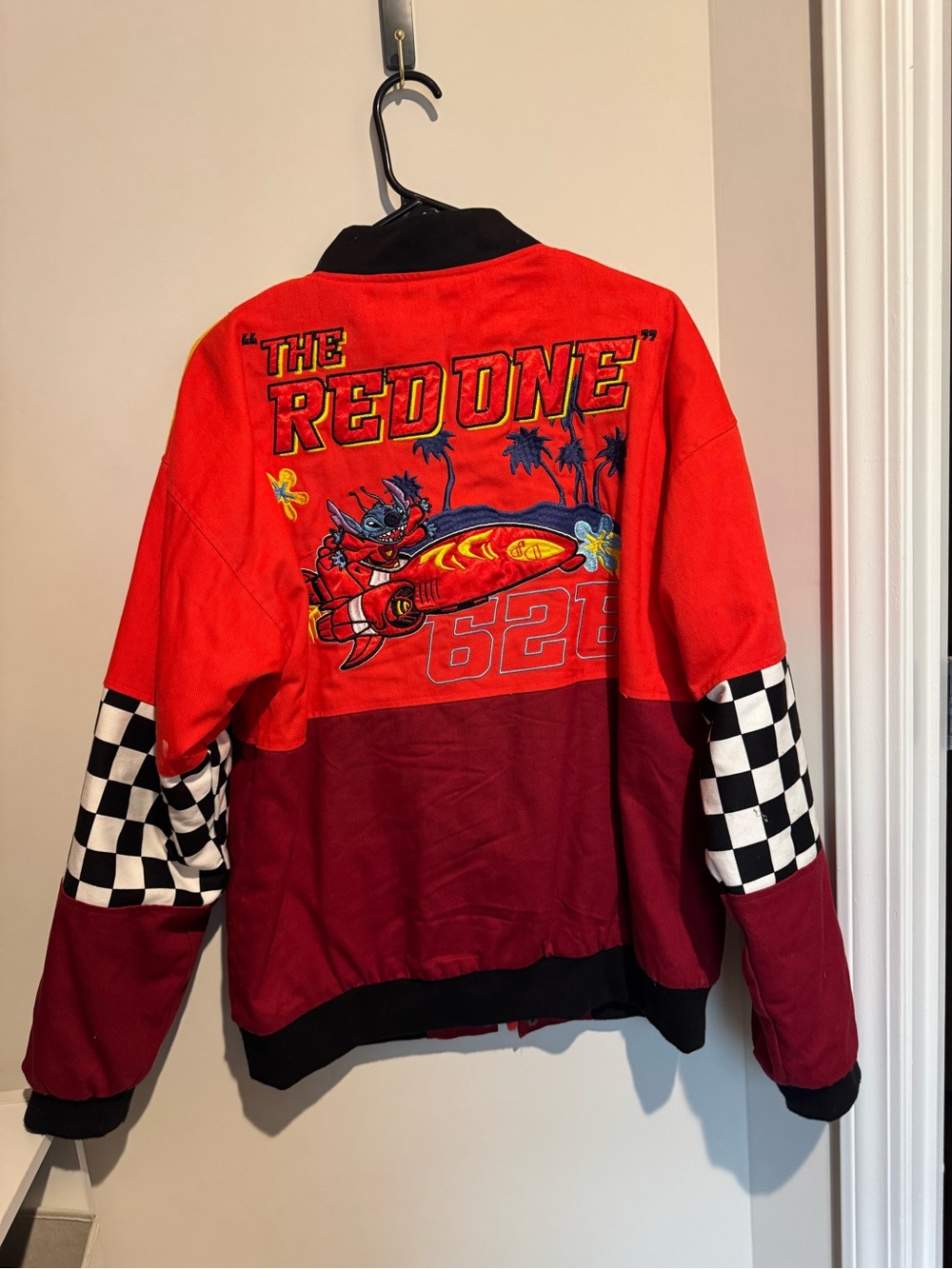 BoxLunch Stitch Red & Maroon Racing Patchwork Jacket - Picture 2 of 2
